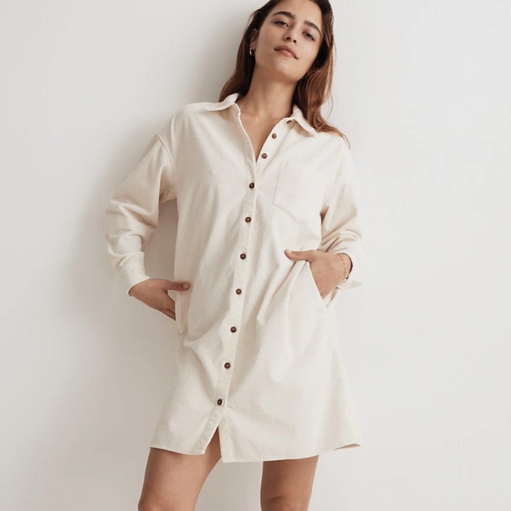 Madewell Ivory Button-Front Mini Dress